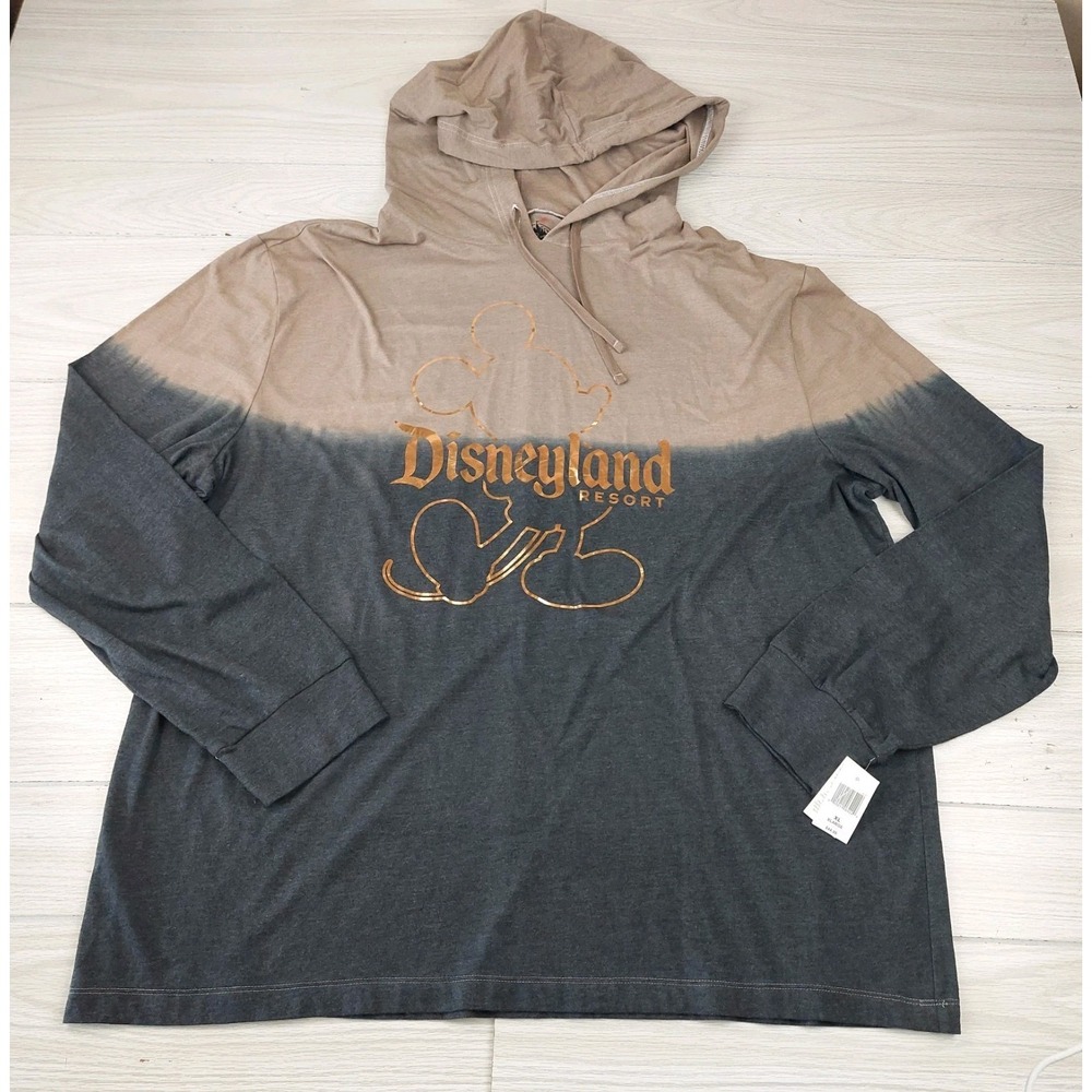 Disney Parks Disneyland Resort Hoodie Mens XL Grey Tan Gold Foil‎ Mickey Shirt